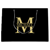 Grand Sac Cadeau Monogramme et nom personnalisés noir et or (Devant)