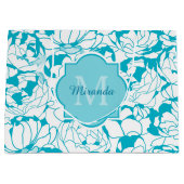 Grand Sac Cadeau Monogramme Floral Turquoise Moderne Avec Nom (Devant)