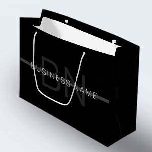 Grand Sac Cadeau Monogramme gris foncé, nom et bande géométrique