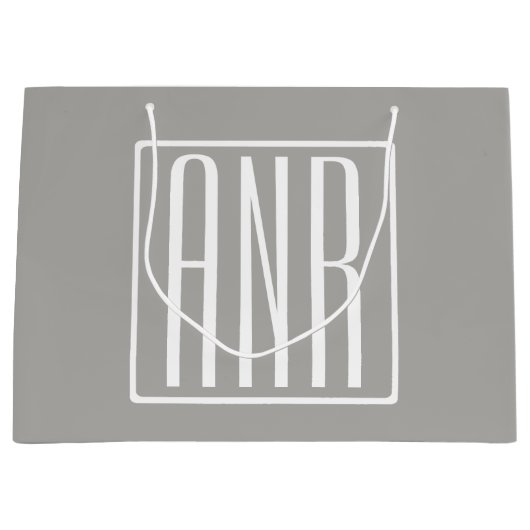 Grand Sac Cadeau Monogramme initial | Blanc sur gris clair (Devant)