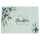Grand Sac Cadeau Monogramme initiales de feuillage de verdure d'euc (Devant)
