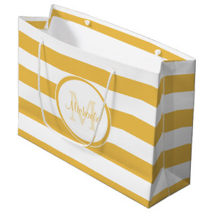 Grand Sac Cadeau Monogramme Jaune Riche Avec Des Rayures Même Fraîc