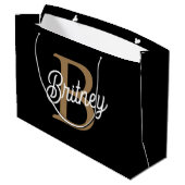 Grand Sac Cadeau Monogramme moderne élégant Nom Black Gold Script (Dos Angle)