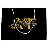 Grand Sac Cadeau Monogramme moderne en noir et or (Dos)