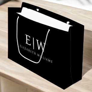 Grand Sac Cadeau Monogramme Moderne Minimaliste Noir et Blanc