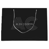 Grand Sac Cadeau Monogramme moderne noir et gris (Devant)