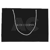 Grand Sac Cadeau Monogramme moderne noir et gris (Dos)