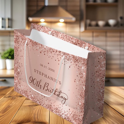 Grand Sac Cadeau Monogramme moderne Rose Parties scintillant d'or 9