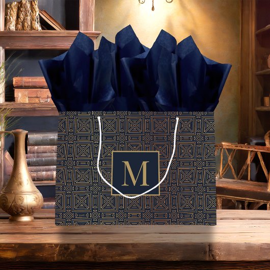 Grand Sac Cadeau Monogramme Motif Art déco géométrique