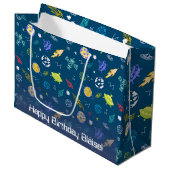 Grand Sac Cadeau Monogramme Motif Doodle de l'espace extra-atmosphé (Devant Angle)