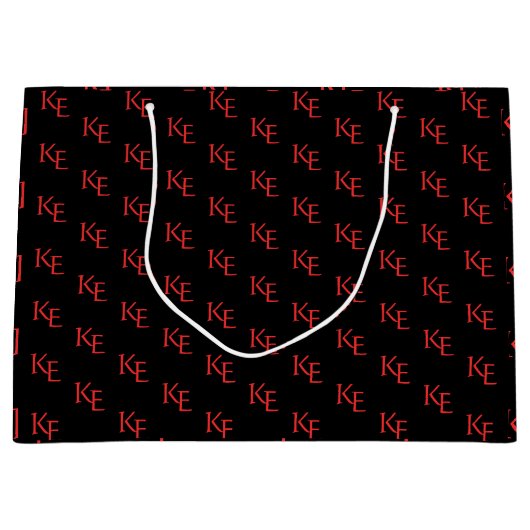 Grand Sac Cadeau Monogramme noir rouge Mariage gothique minimal (Devant)