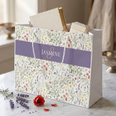 Grand Sac Cadeau Monogramme Nom Fleur Sauvage Boho Lavande Coquelic