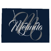 Grand Sac Cadeau Monogramme Nom Moderne simplement nuptiale gris ma (Dos)