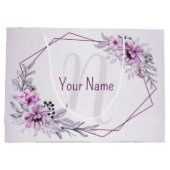 Grand Sac Cadeau Monogramme Nom Rose Floral Violet violet Cadre pou (Dos)