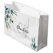 Grand Sac Cadeau Monogramme or blanc et eucalyptus doré (Devant Angle)
