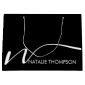 Grand Sac Cadeau Monogramme personnalisé avec nom Cool noir (Devant)