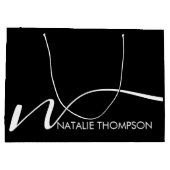 Grand Sac Cadeau Monogramme personnalisé avec nom Cool noir (Dos)