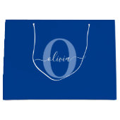 Grand Sac Cadeau Monogramme personnalisé Nom du script Bleu Blanc (Devant)