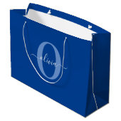 Grand Sac Cadeau Monogramme personnalisé Nom du script Bleu Blanc (Dos Angle)