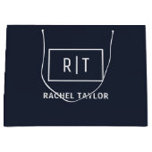 Grand Sac Cadeau Monogramme professionnel simple bleu bleu marine (Devant)