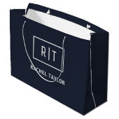 Grand Sac Cadeau Monogramme Professionnel Simple Bleu Nuit Blanc (Dos Angle)