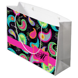 Grand Sac Cadeau Monogramme rose chaud noir Mood personnalisé Paisl