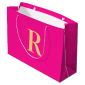 Grand Sac Cadeau Monogramme rose chaud Simple (Dos Angle)