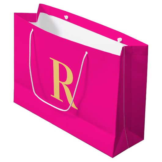 Grand Sac Cadeau Monogramme rose chaud Simple (Devant Angle)