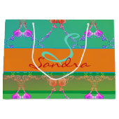 Grand Sac Cadeau Monogramme Rose Coeur Apricot turquoise et mousse (Devant)