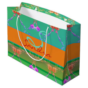 Grand Sac Cadeau Monogramme Rose Coeur Apricot turquoise et mousse