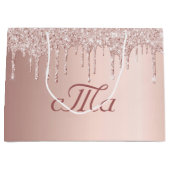 Grand Sac Cadeau Monogramme rose or parties scintillant rose luxueu (Devant)
