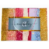 Grand Sac Cadeau Monogramme royal encadré Parties scintillant dorée (Devant)