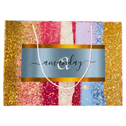 Grand Sac Cadeau Monogramme royal encadré Parties scintillant dorée (Dos)