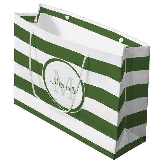 Grand Sac Cadeau Monogramme Vert Profond Avec Gras (Devant Angle)