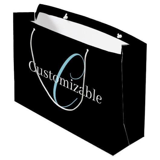 Grand Sac Cadeau Monographie de script cursive modifiable noir bleu (Dos Angle)