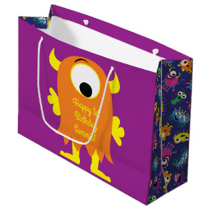 Grand Sac Cadeau Monster Cute Funny 1er Anniversaire Thème de fêt