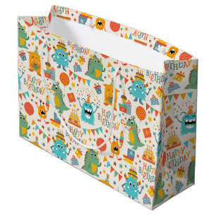 Grand Sac Cadeau Monstres de fête d'anniversaire