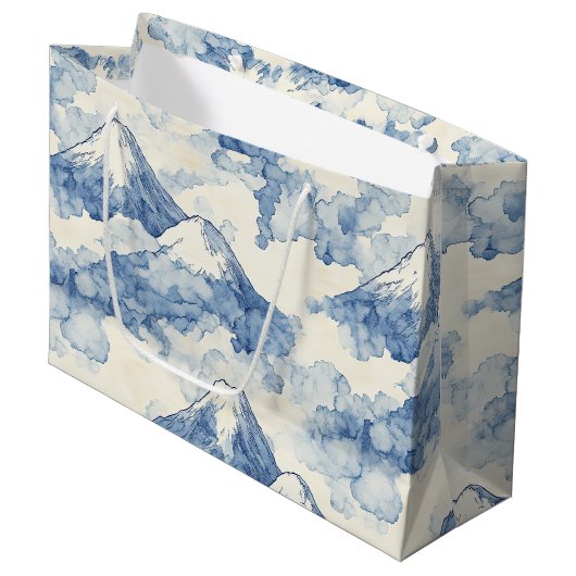 Grand Sac Cadeau Montagnes enneigées bleu blanc équilibrées (Devant Angle)