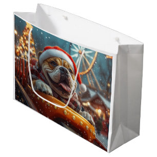 Grand Sac Cadeau Montagnes Russes de Noël pour Bullmastiff