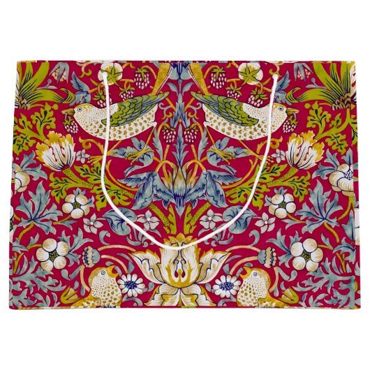 Grand Sac Cadeau Morris Red Background Strawberry Thief Pattern (Devant)