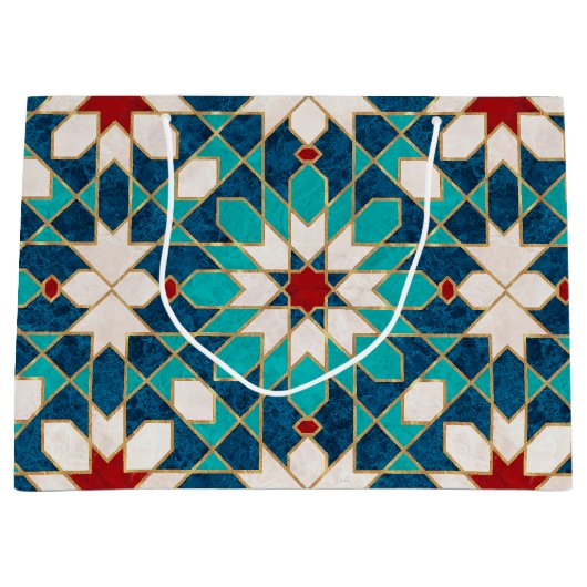 Grand Sac Cadeau Mosaïque marocaine de marbre blanc Turquoise bleu  (Devant)