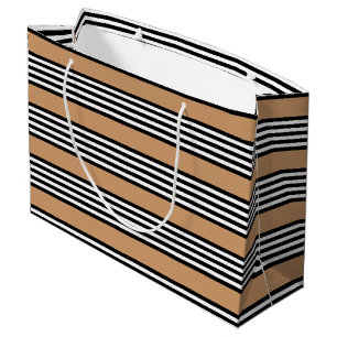 Grand Sac Cadeau Motif à cinq bandes noir et blanc avec bronzage