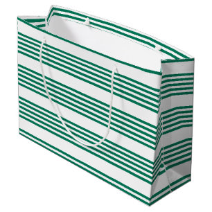 Grand Sac Cadeau Motif à cinq bandes vert et blanc de la forêt