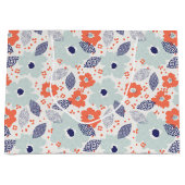 Grand Sac Cadeau Motif à fleurs moderne orange et bleu (Devant)