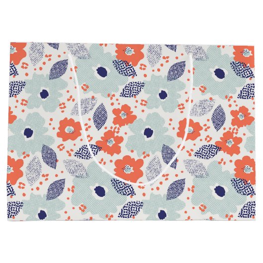 Grand Sac Cadeau Motif à fleurs moderne orange et bleu (Dos)