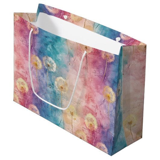 Grand Sac Cadeau Motif Abstrait de Pissenlit Vintage (3) (Devant Angle)