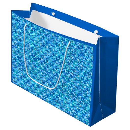 Grand Sac Cadeau motif Abstrait tourbillon - bleu, turquoise et bla (Devant Angle)
