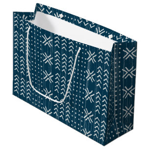 Grand Sac Cadeau Motif africain moderne en tissu bleu boue