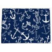 Grand Sac Cadeau Motif Ancre bleu marine (Devant)
