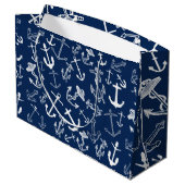 Grand Sac Cadeau Motif Ancre bleu marine (Dos Angle)